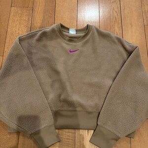 Tan Sweatshirt with Purple Logo